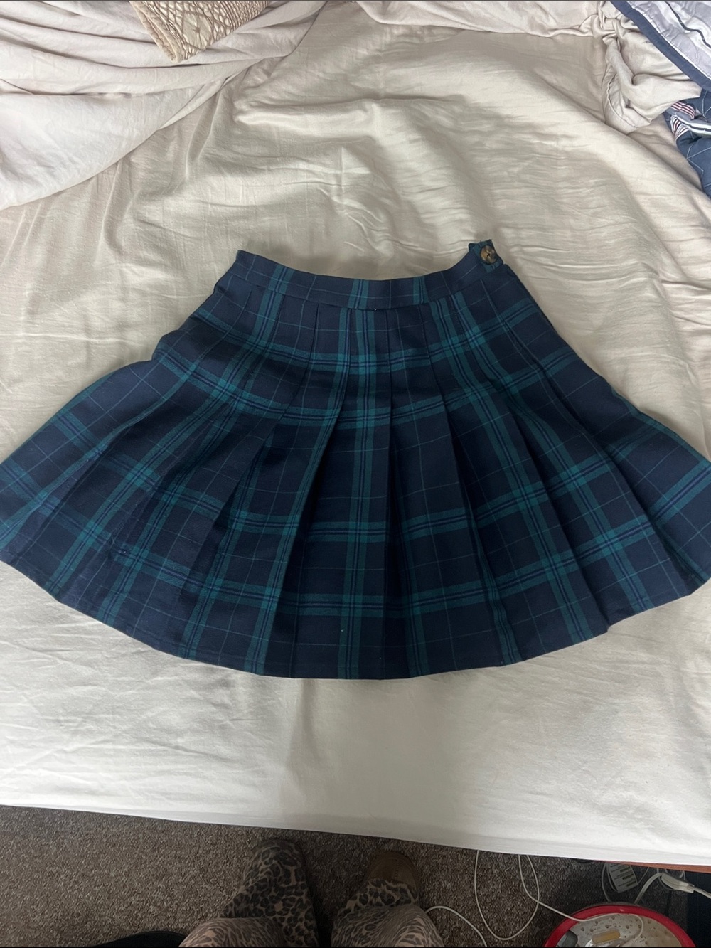 wild fable Navy and Teal Plaid Pleated Skirt